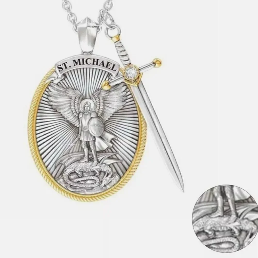 Patron Saint‎ Michael Archangel Catholic Necklace Sword Pendant Mens